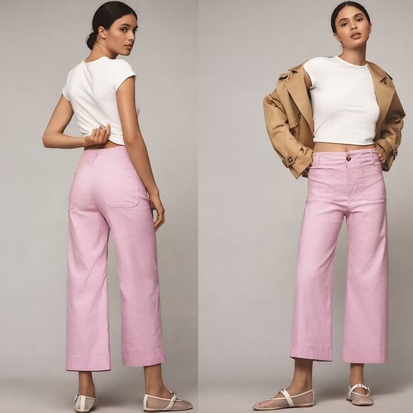 Anthropologie The Colette Cropped Wide-Leg Pants by Maeve 30 new PINK color nwt - Picture 1 of 5